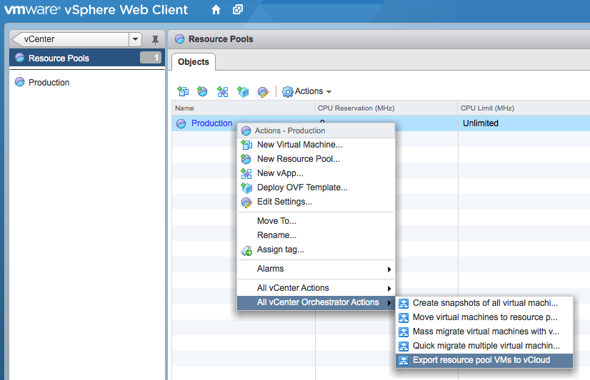 Image: vSphere Web Client contextual workflow launch